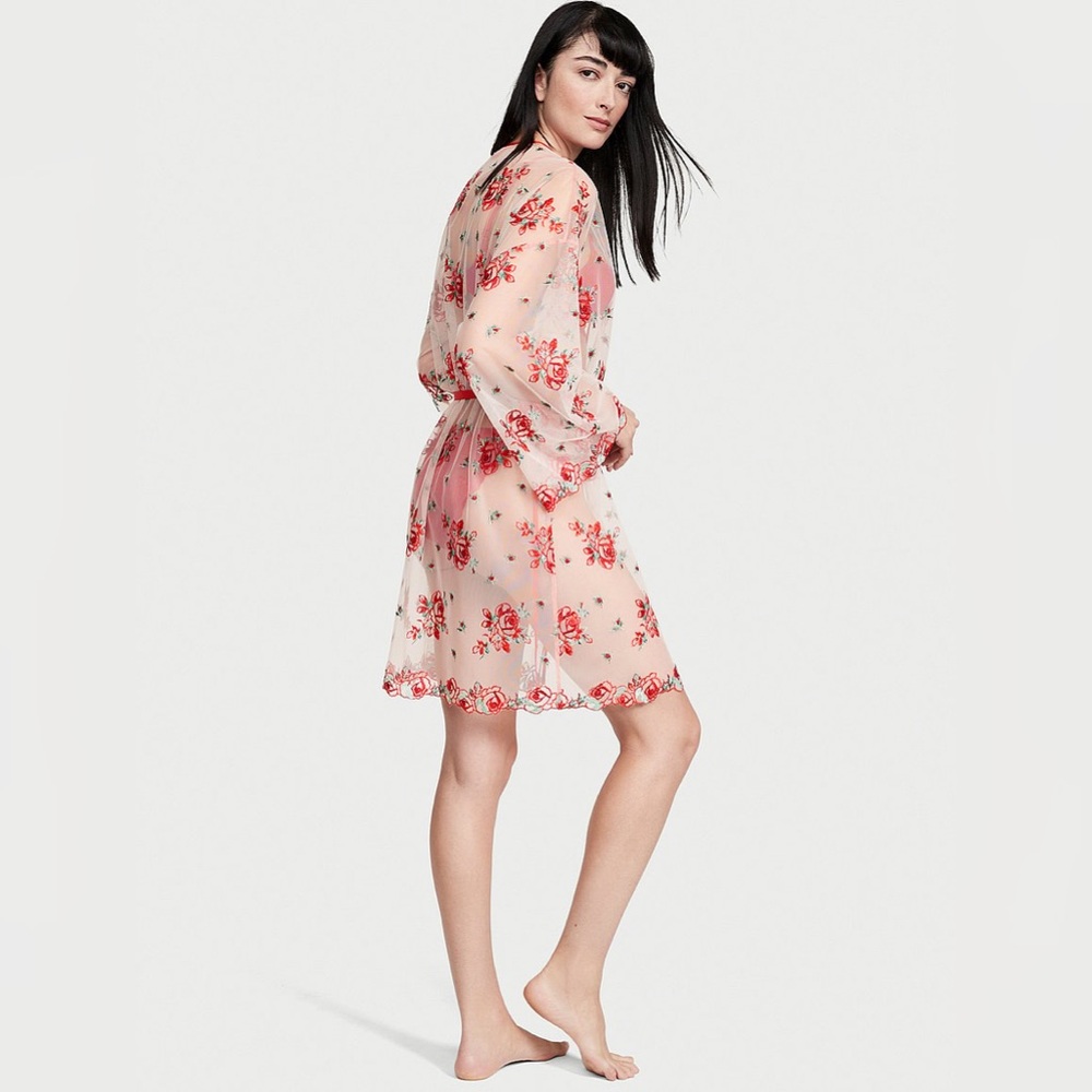 NWT Victoria’s Secret Floral Embroidery Sheer Mesh Robe
